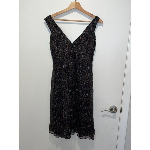 Zara Womens Black Floral Chiffon Dress Size Medium Sleeveless V-Neck - Picture 4 of 8